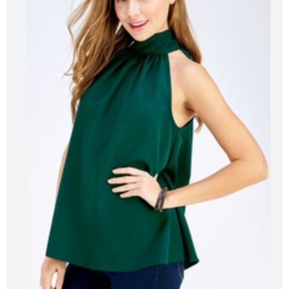 Entro Halter Top L Satin Green Tie Back Bow Party Romantic Shirt Summer NEW - Picture 9 of 10